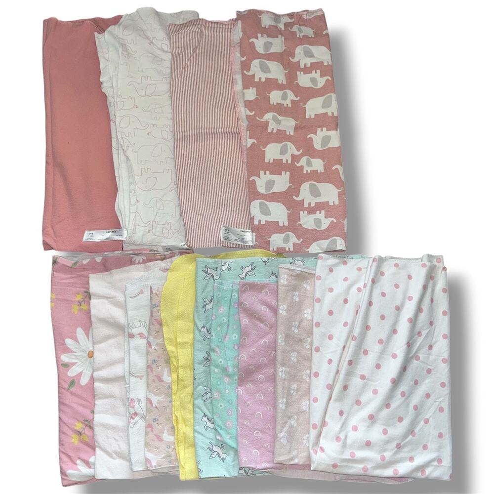 14-Piece Baby Receiving Blanket Lot: Carter’s, Angel Face & Cribmates